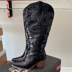 Dingo Black Sequin Heeled Boots